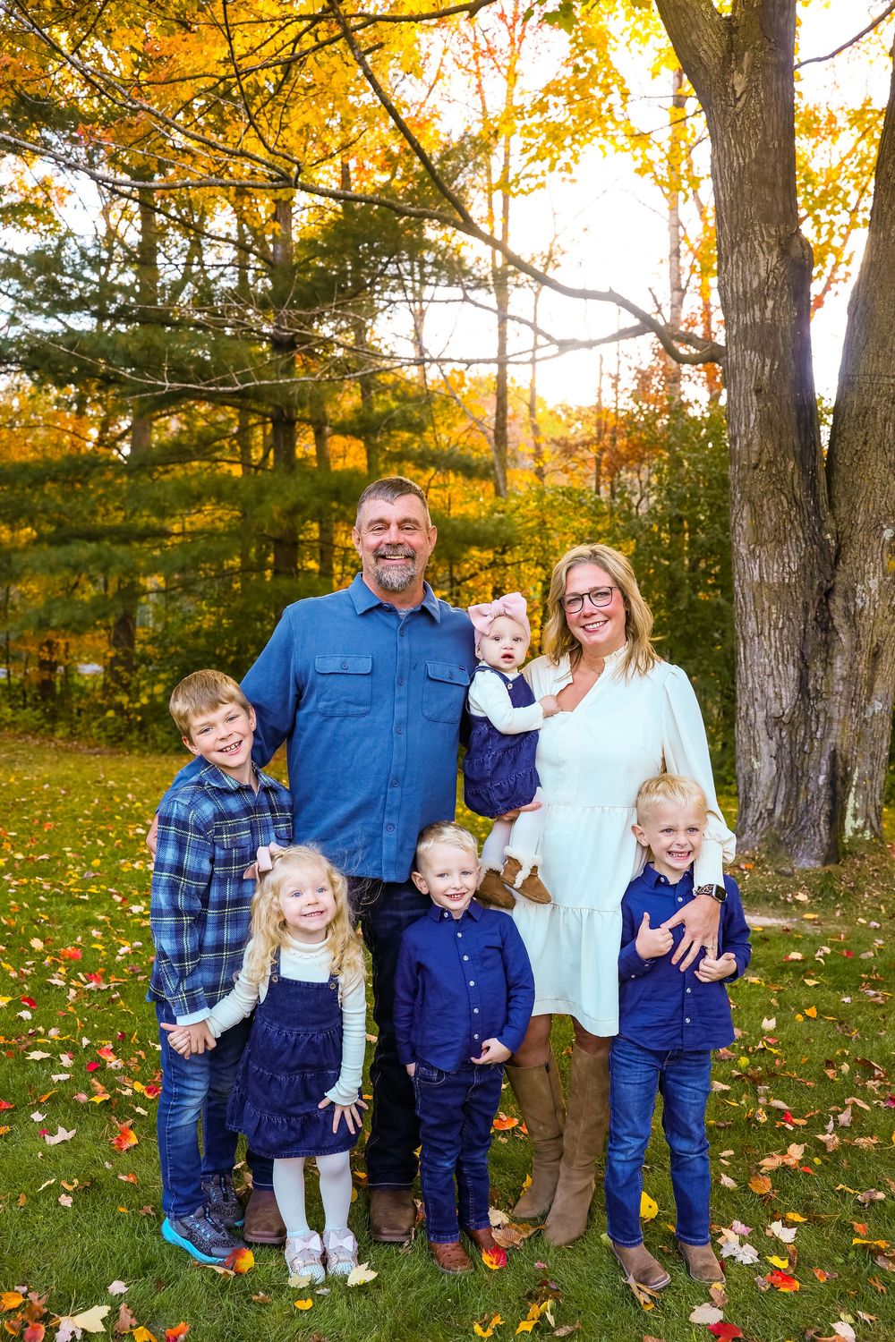 Fall family photos at golden hour with grandkids.