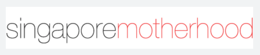 Singapore Motherhood logo text in grey and red typography on white background.