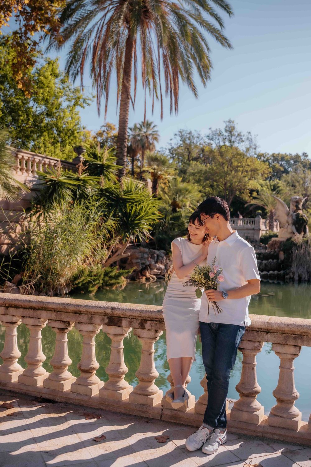 Delicate and kind couple interaction during natural couples photoshoot.