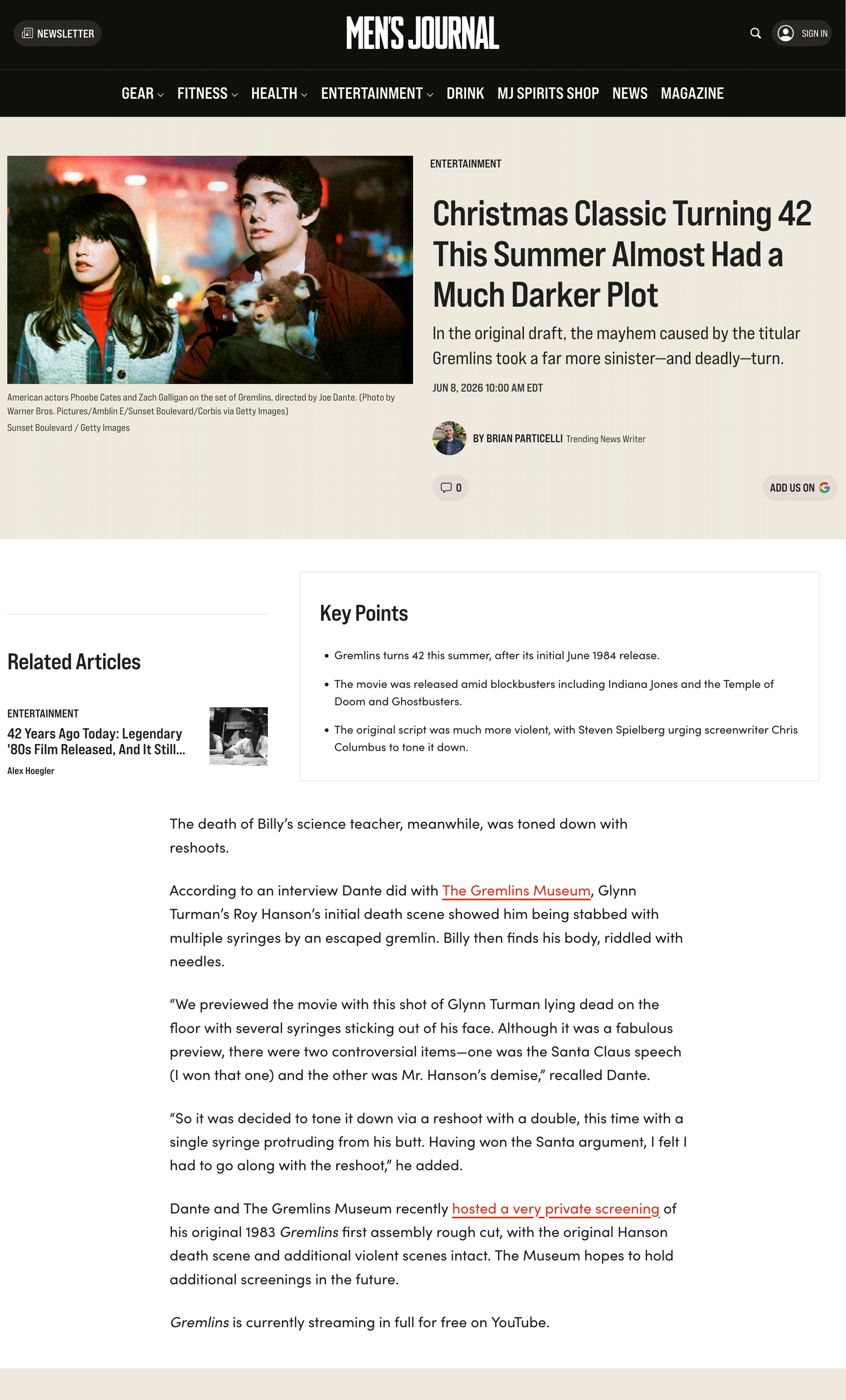 Parade website coverage of the Gremlins Rough Cut