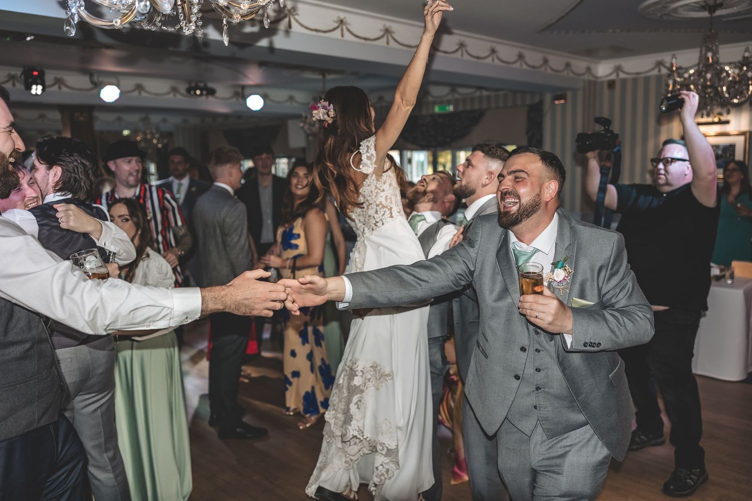 Guests enjoying relaxed wedding atmosphere.
