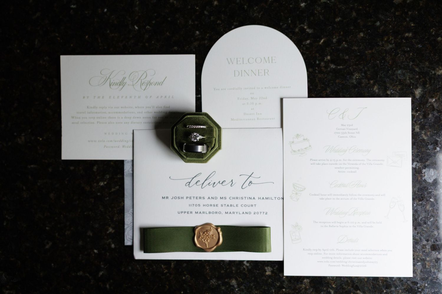 Wedding details photographed by Tom Forrest at Gervasi Vineyard in Canton, Ohio.