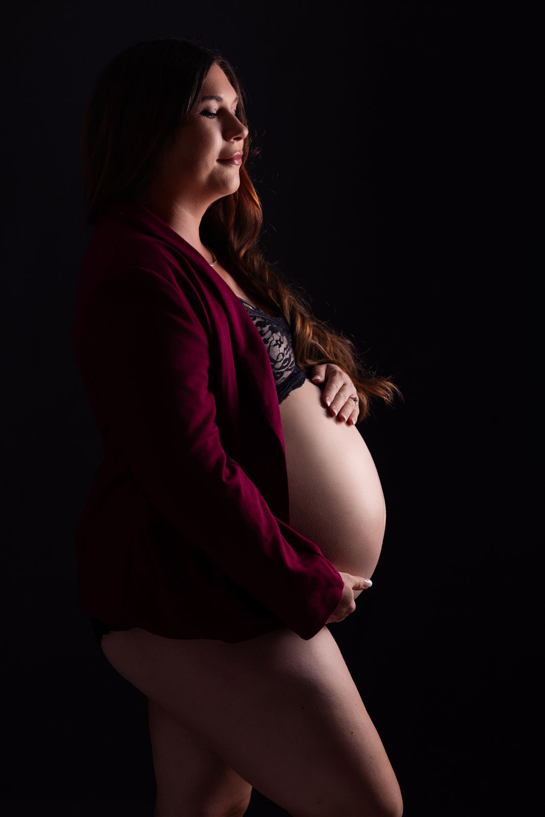 Studio maternity photography celebrating pregnancy and motherhood in Warkworth.