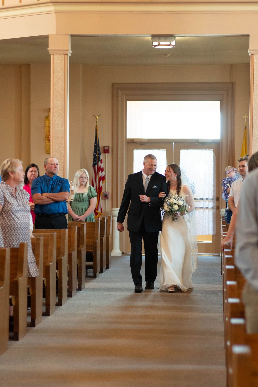 wedding photographer, St. Charles, Illinois, Edwardsville, St. Louis, Catholic Church, Sacrament, candid, mass, dad and bride down the aisle