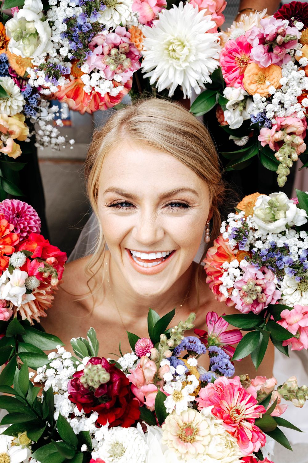 Bridal portraits with floral frame