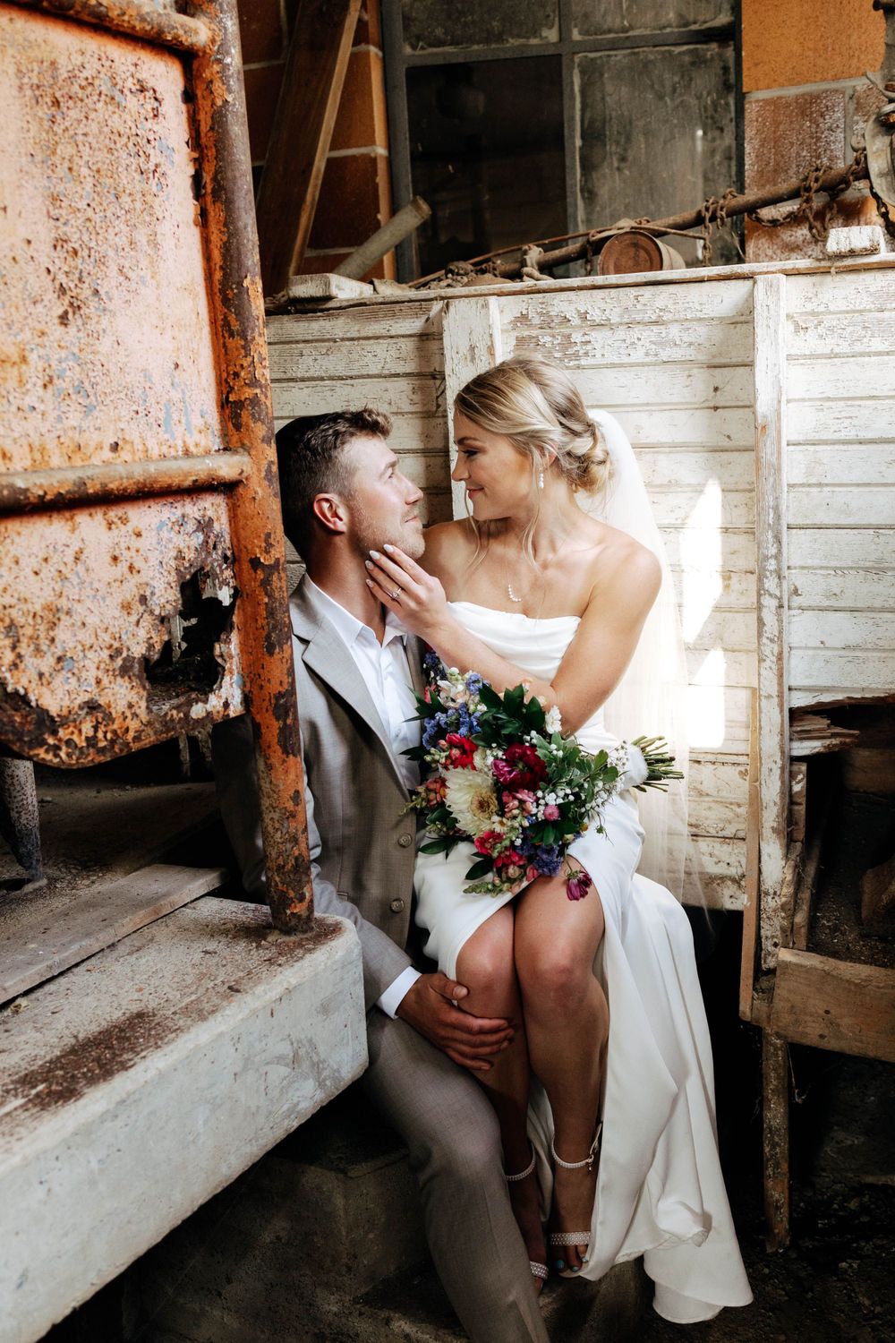intimate candids of bride and groom on a farm