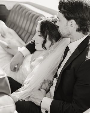 Black and white photos capturing intimate moments during a wedding ceremony.