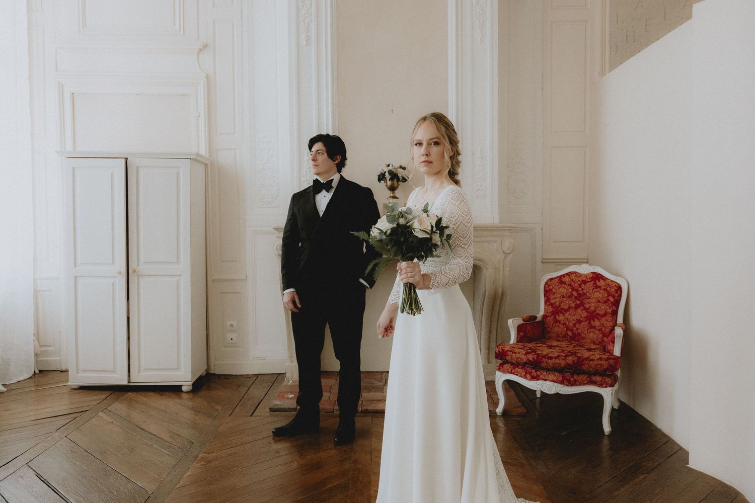 bride and groom laughing hard after their wedding ceremony at chateau d'azy france