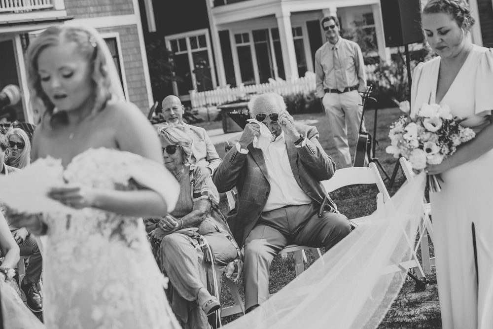 A grandpa tearful at Bay Harbor Michigan Wedding ceremony