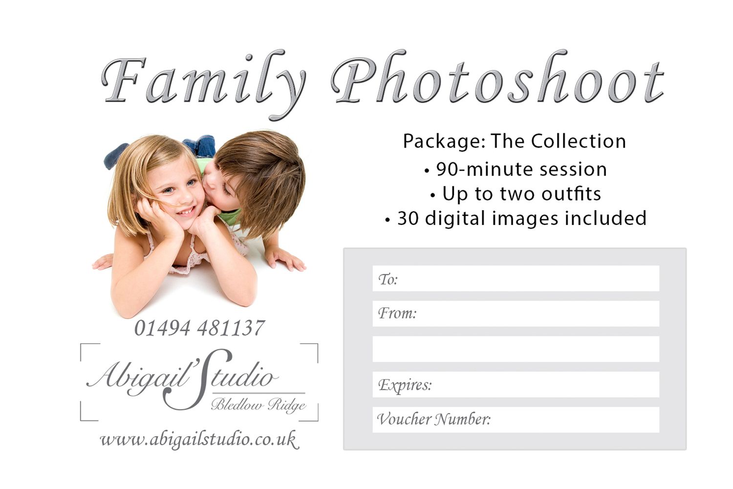 Family portrait photography voucher High Wycombe, Buckinghamshire for Abigail's Studio