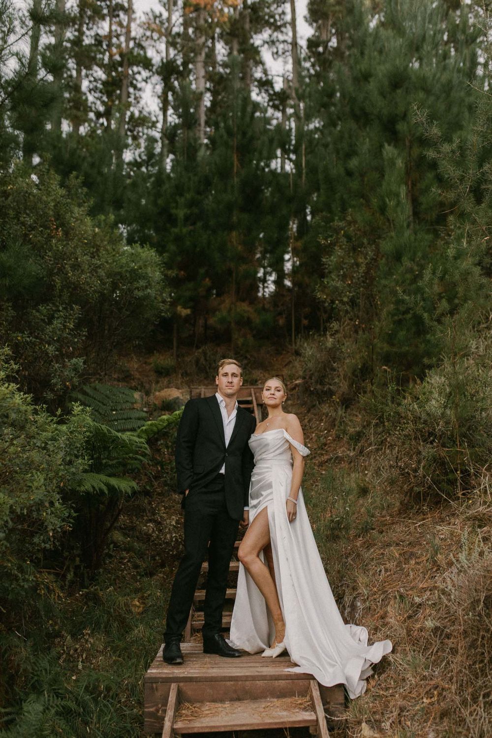 Intimate moment between the couple at sunset — elegant Cape Town wedding photography