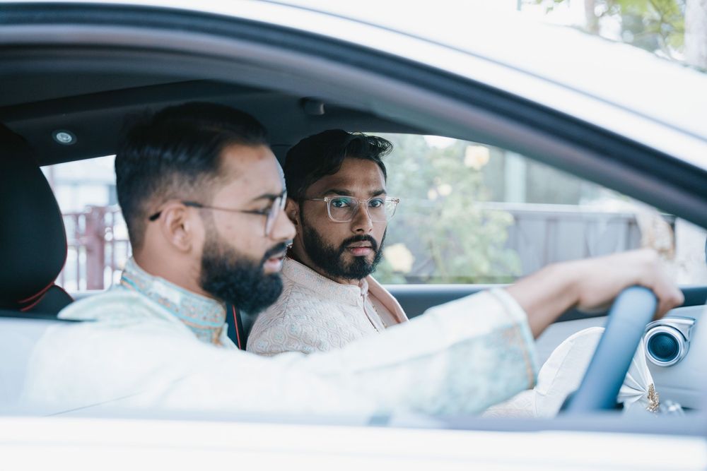 Groom in the wedding car on the way to the Nikah - Sydney wedding day travel