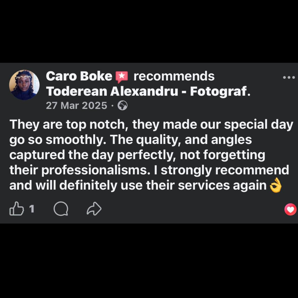A series of social media review screenshots showing positive feedback and recommendations for photography services.