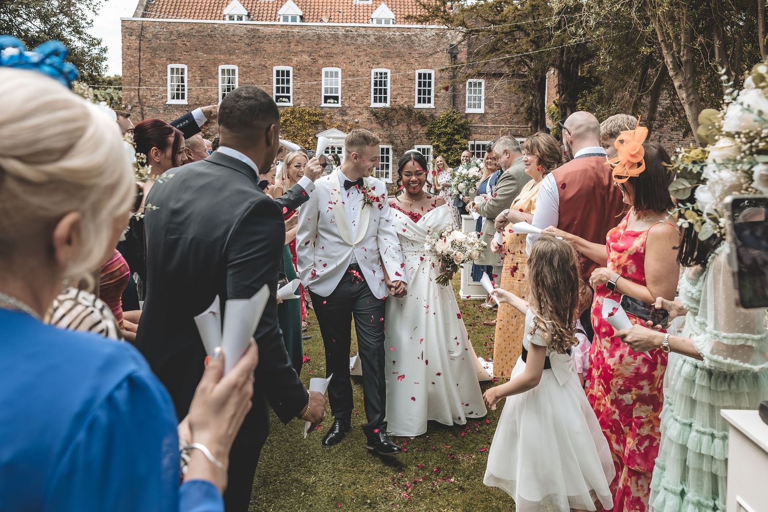Confetti scene in Bardney Halls gardens.