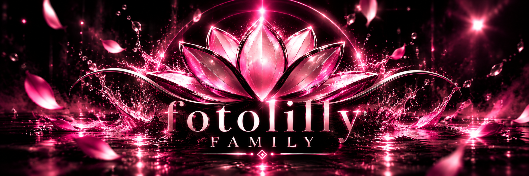 Fotolilly Family neon pink lotus with luminous halo and water splash