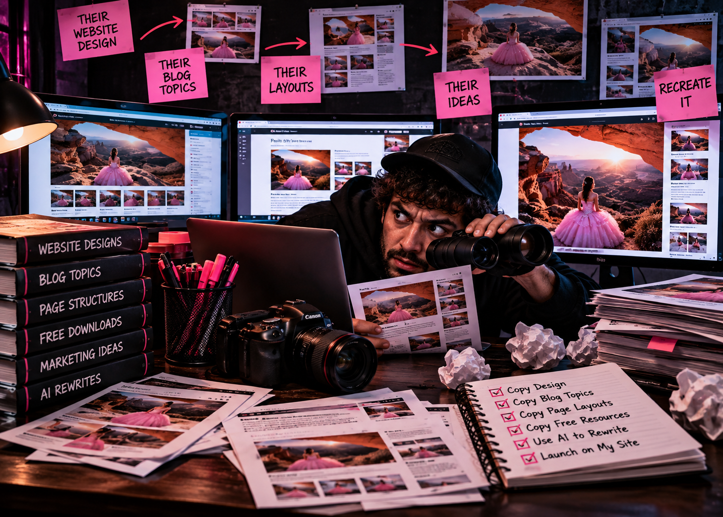 AI content rewriting machine turns out copied quinceanera photography blogs, turning planning advice into recycled SEO marketing posts.