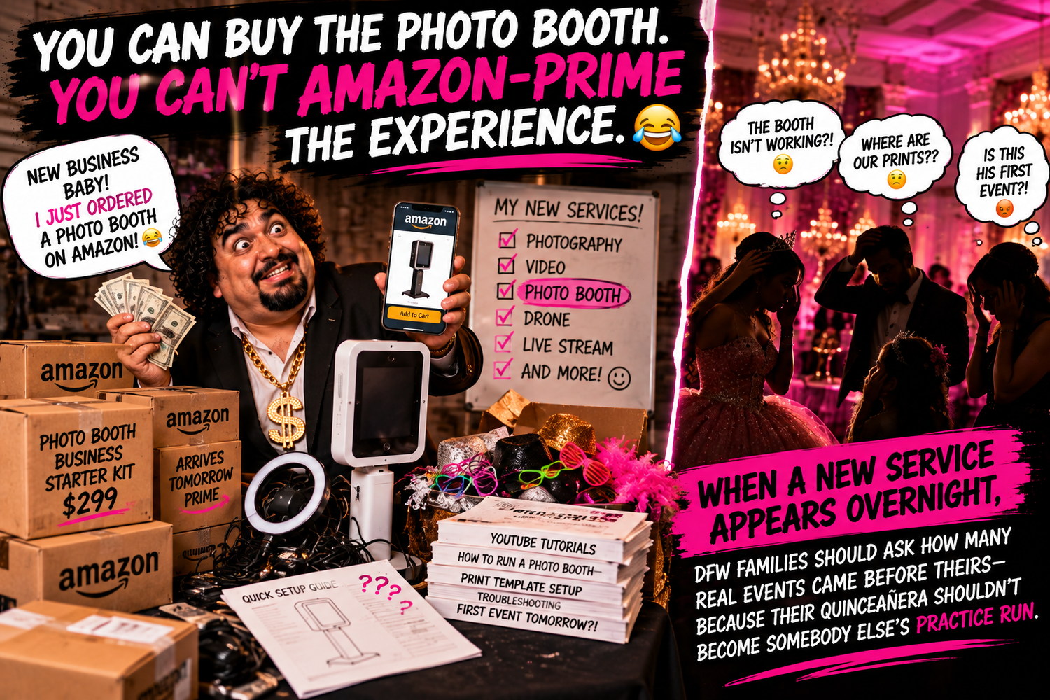 DFW quinceanera Mirror Photo Booth rental with premium 5x7 prints, unlimited prints and custom designs for Dallas Fort Worth events Texas