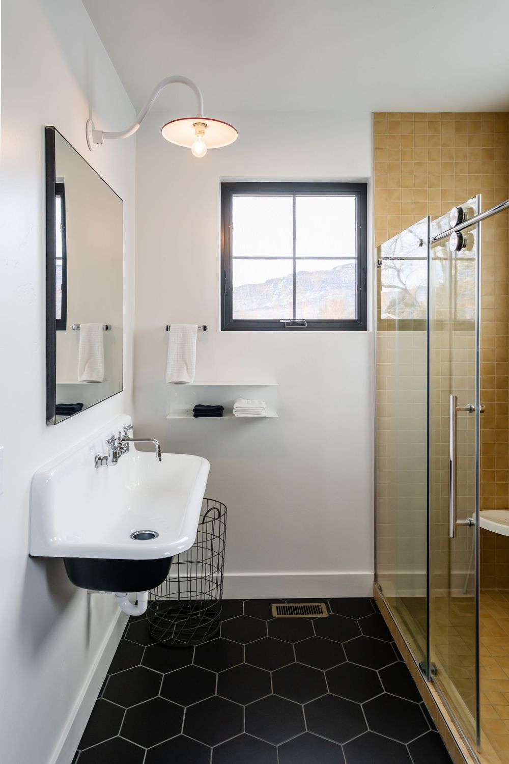 yellow and black bathroom