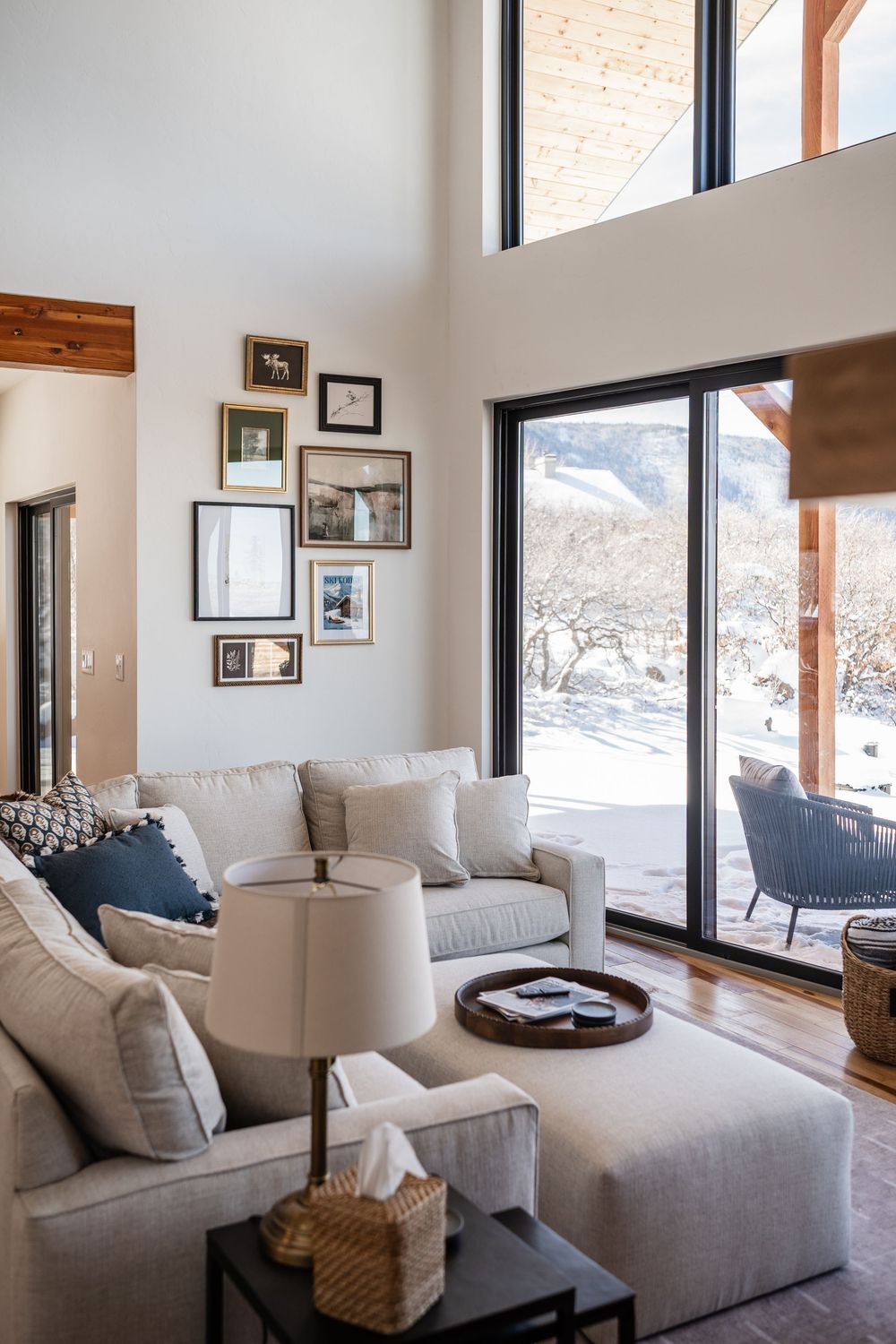 angle of winter lodge seating area