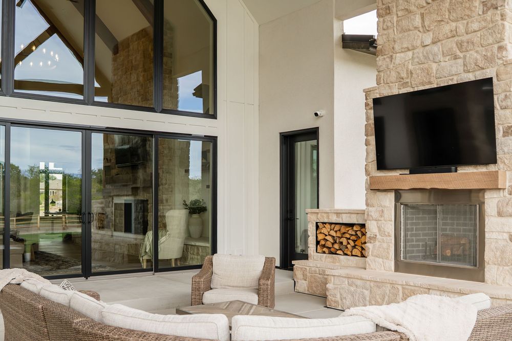 patio area furniture and tv