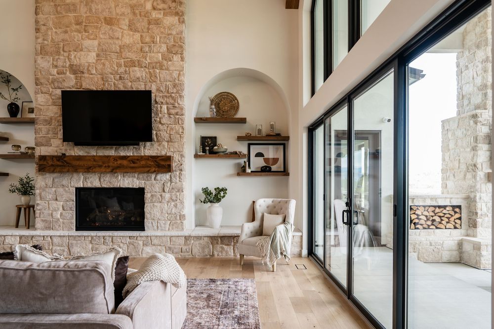 living room with big windows