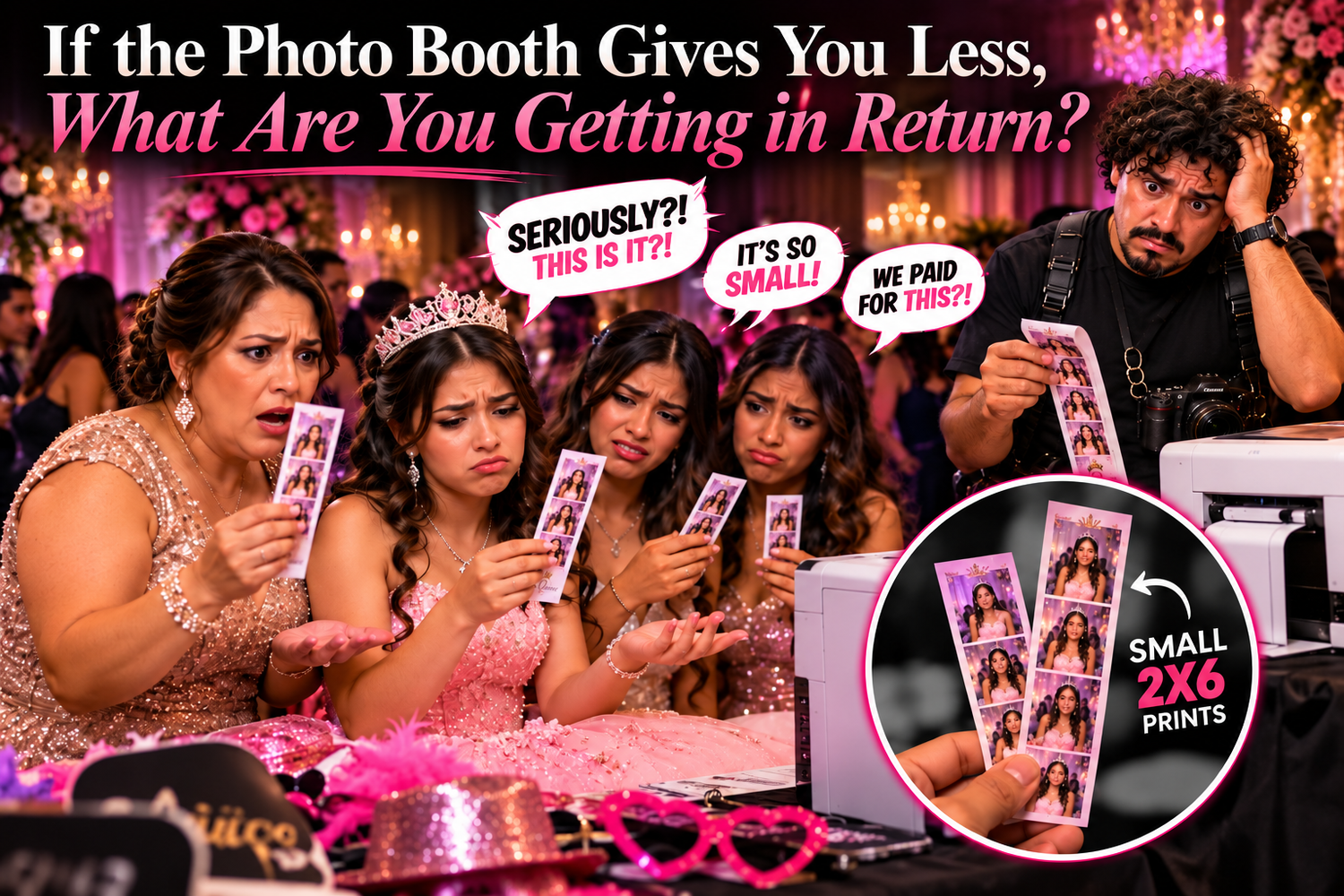 Dallas Fort Worth quinceañera photobooth with physical 5×7 keepsake prints plus QR digital sharing and experienced local event attendants