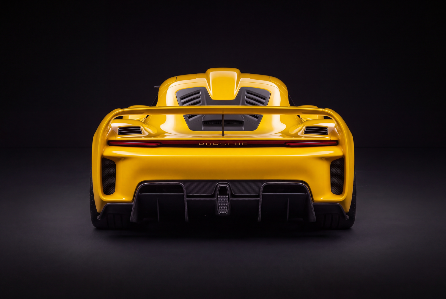 Red Ferrari supercar rear view on a race track at dusk, featuring large spoiler and aggressive aerodynamic bodywork.