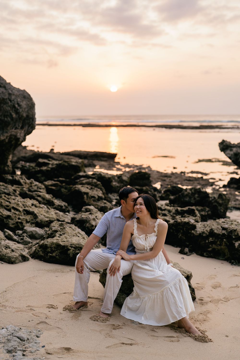 Golden hour proposal photography at Impossible Beach Bali