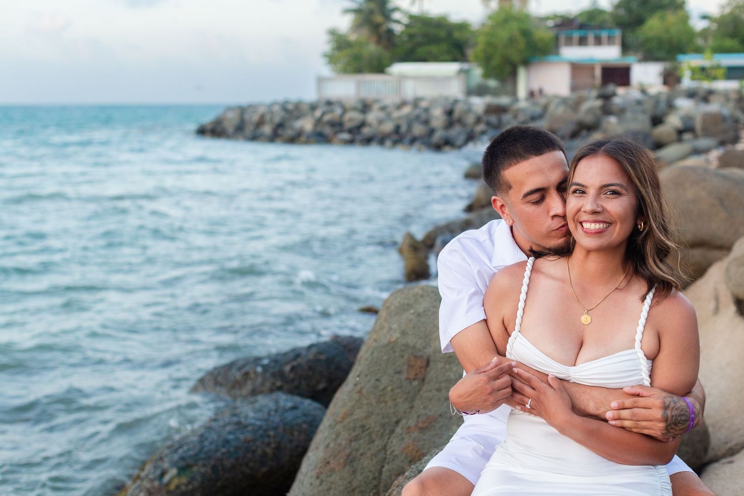 Couples portrait overlooking the ocean in Río Grande, Puerto Rico.
