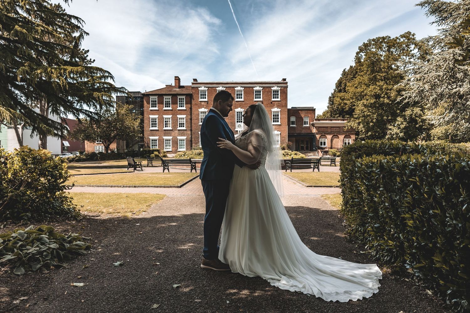 Relaxed wedding portraits outside a Nottinghamshire wedding venue