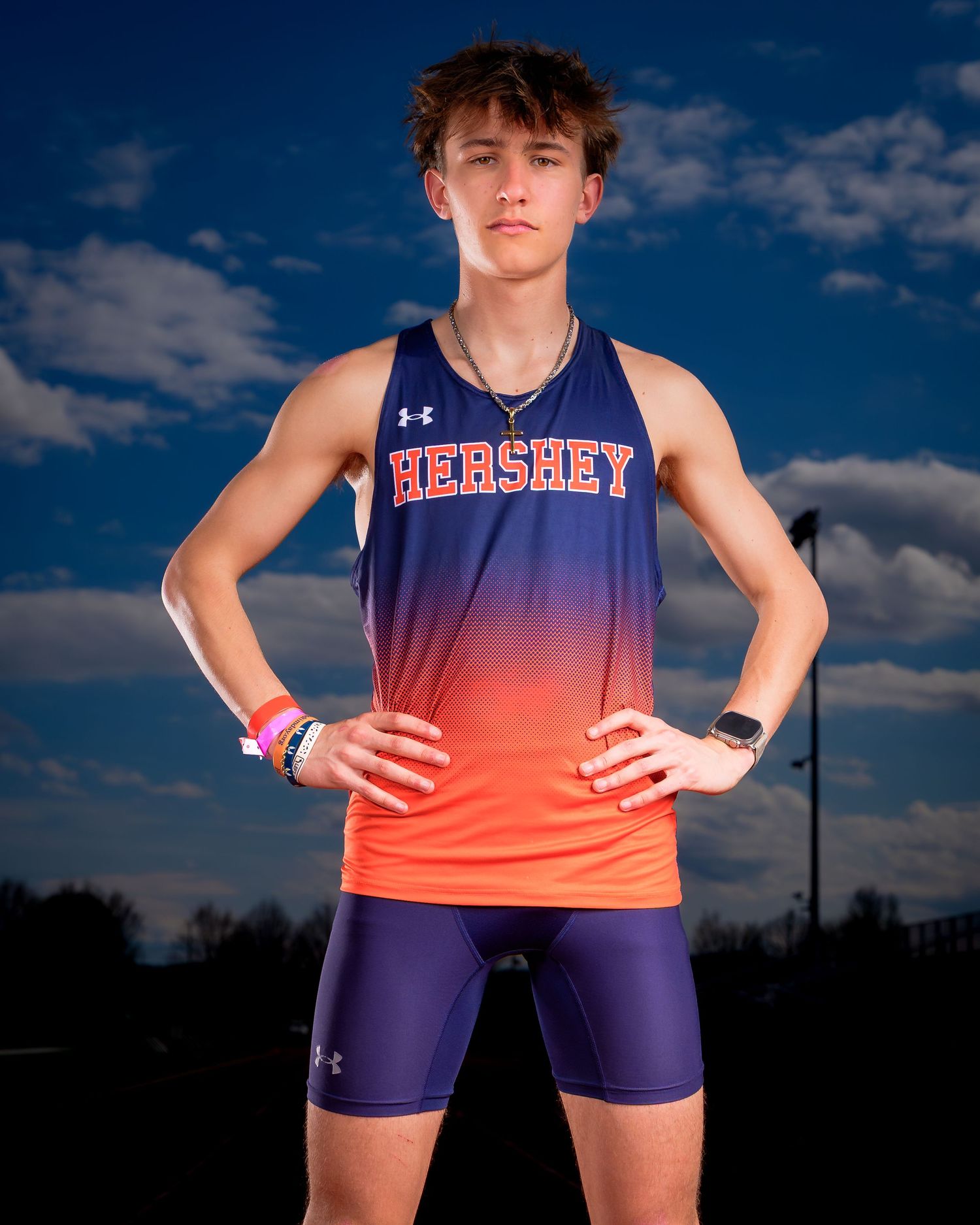 Hershey Trojans track & field athlete portrait on photo day, by Deanna Fox, SportsFox Photography, Hershey PA