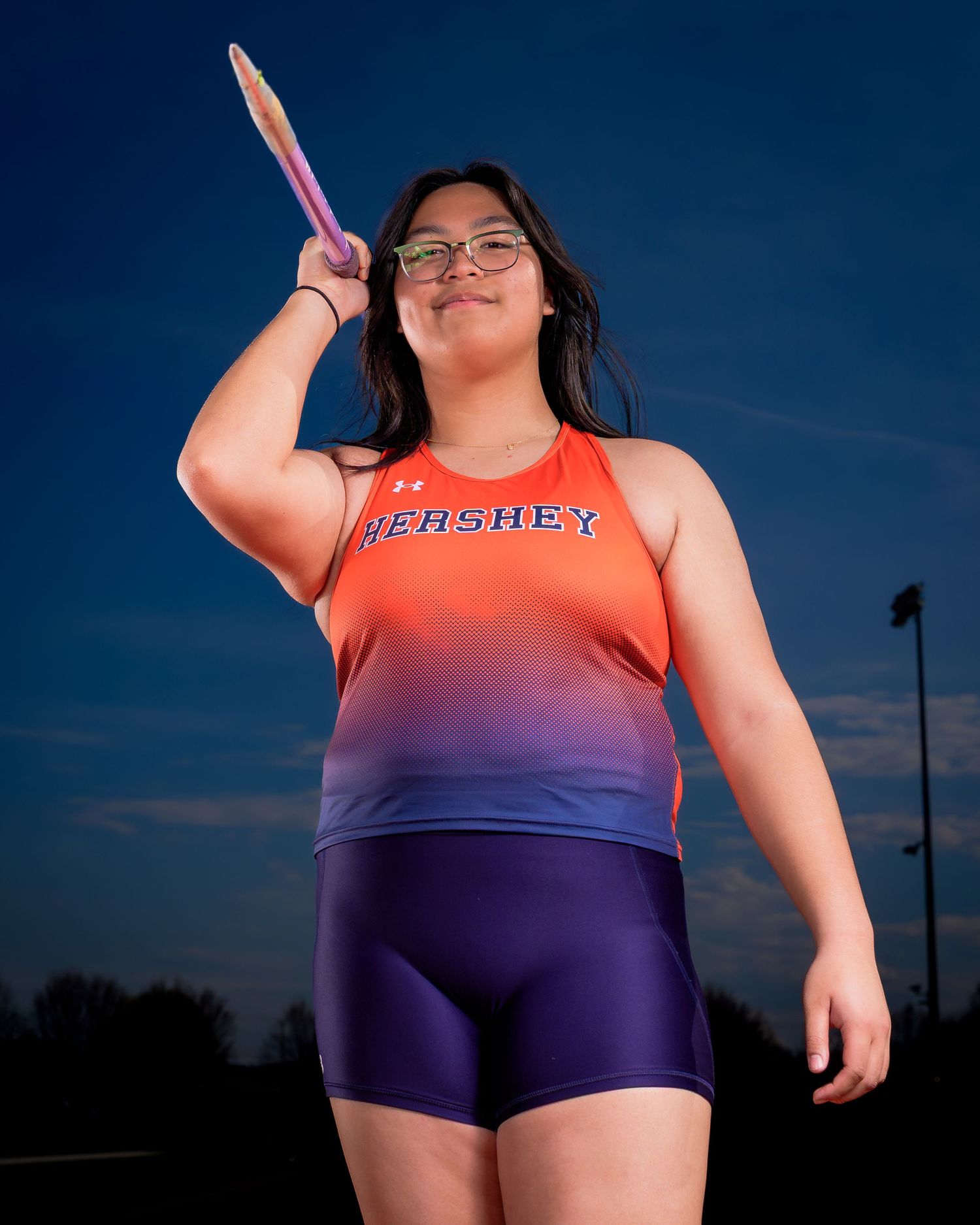 Hershey Trojans javelin thrower portrait on photo day, by Deanna Fox, SportsFox Photography, Hershey PA