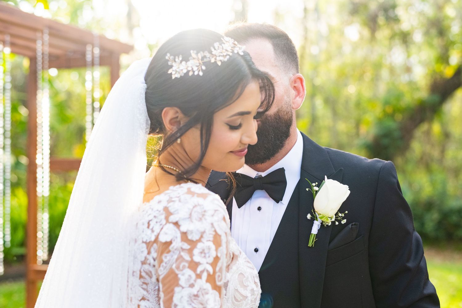 South Asian wedding couple portrait outdoor Orlando venue