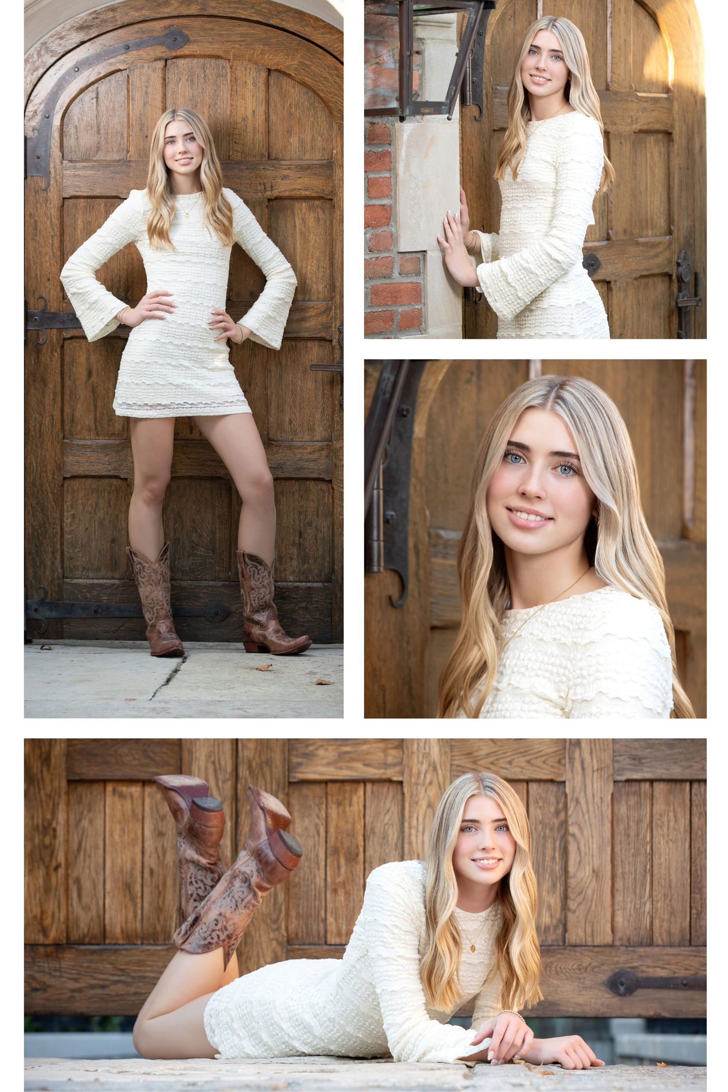 Worthington Kilbourne senior pictures in German Village with rustic wood doors, western charm, and timeless Columbus Ohio senior portraits.