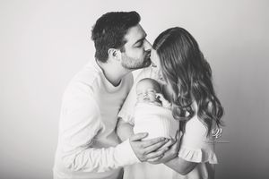 Black & white newborn photo, family photo, mom, dad, baby boy newborn photoshoot; Lexington, SC portrait studio