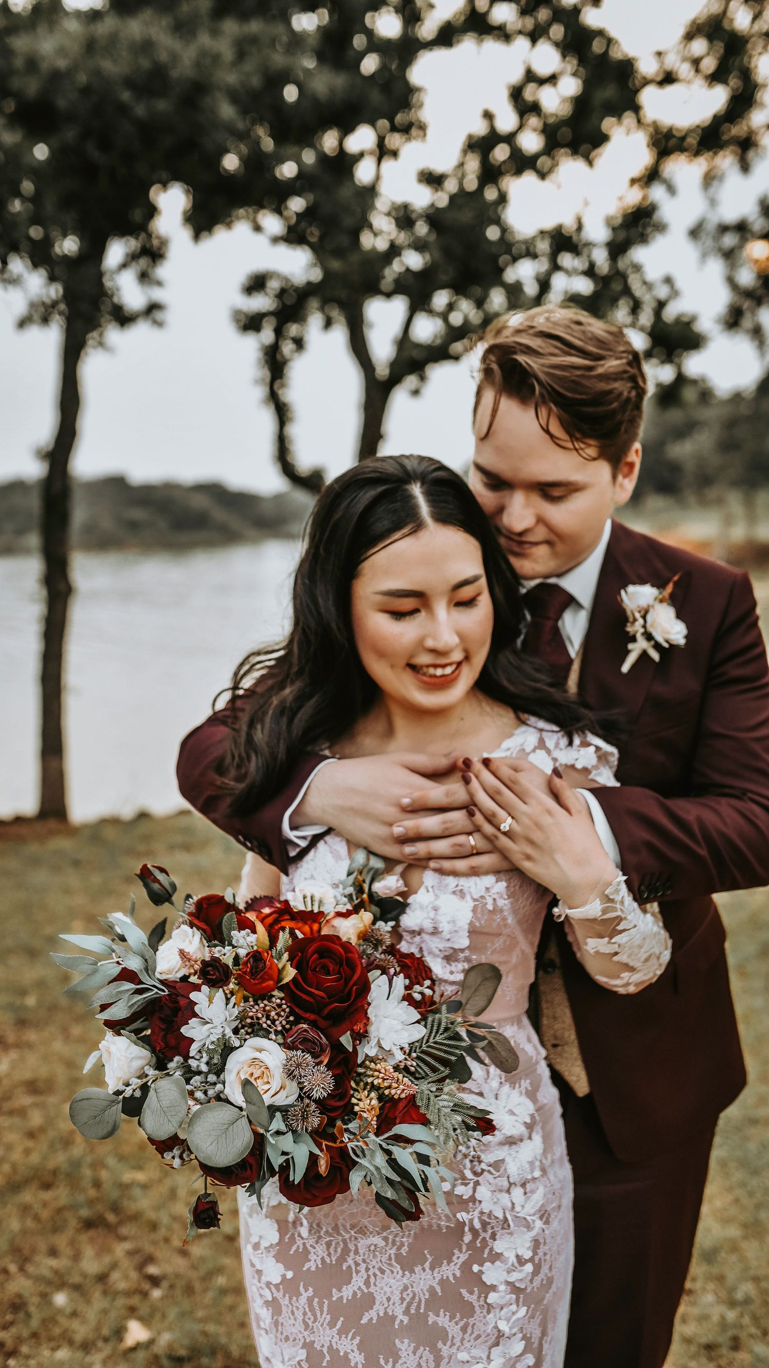 Sunset wedding photos of bride and groom at Bentley Station venue
