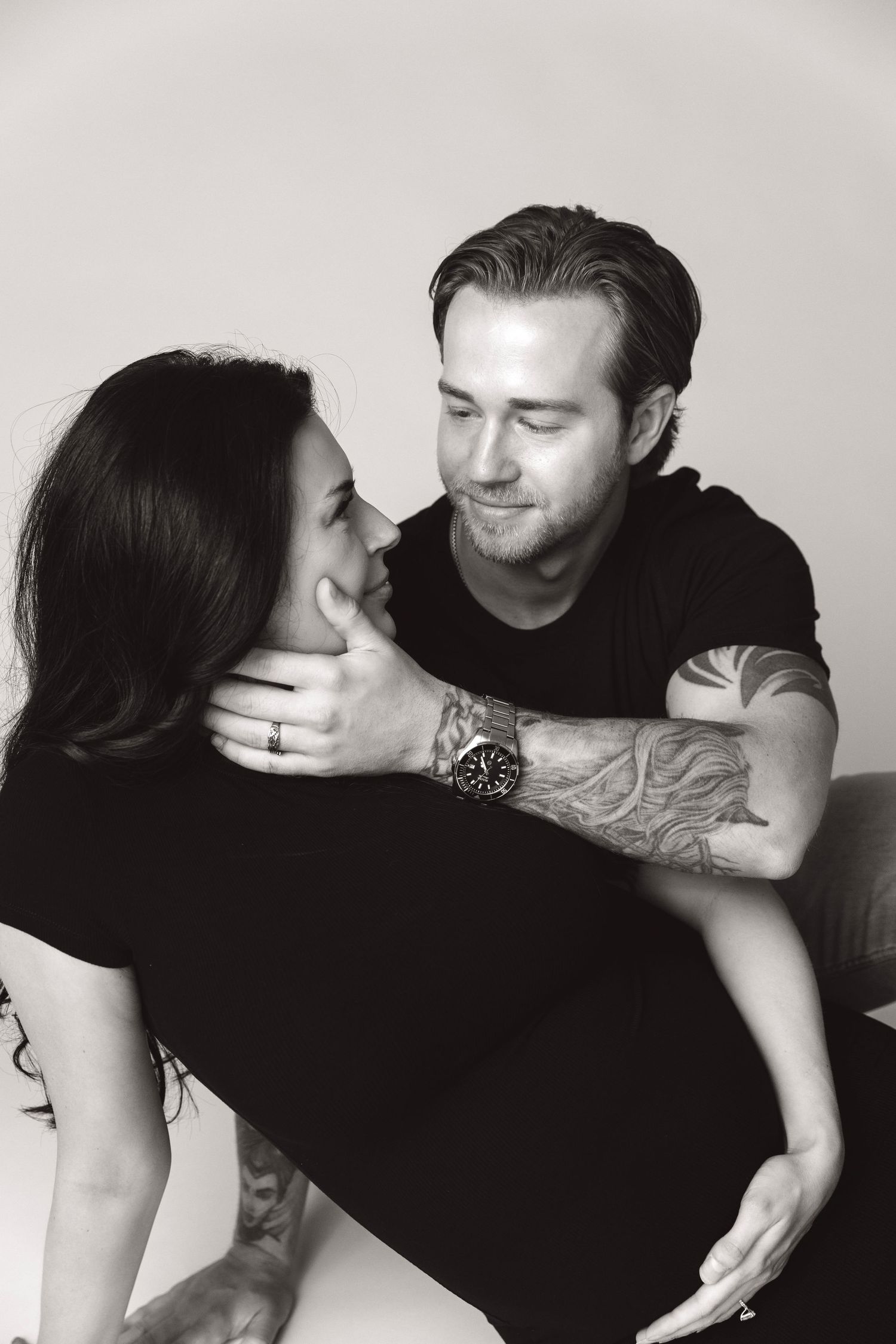 High-end studio maternity photography with elegant posing