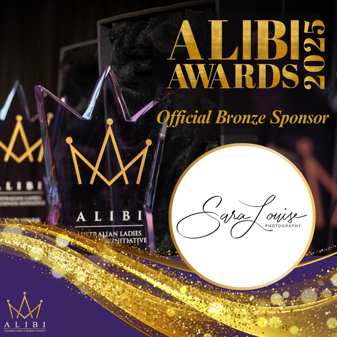 Gold and purple awards banner design with crown motifs and sponsor logos.