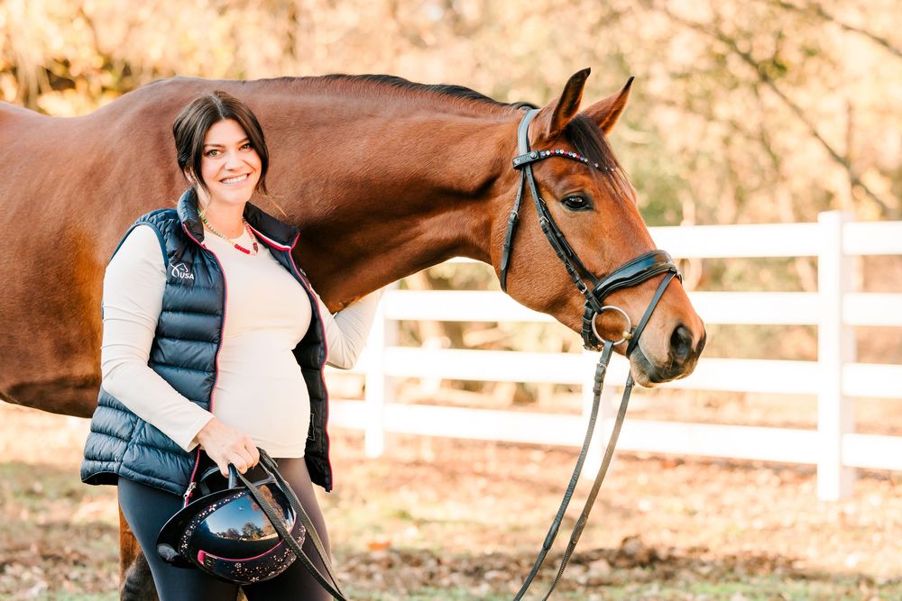 A series of warm-toned photos showing tender moments between a horse and handler in golden sunlight.