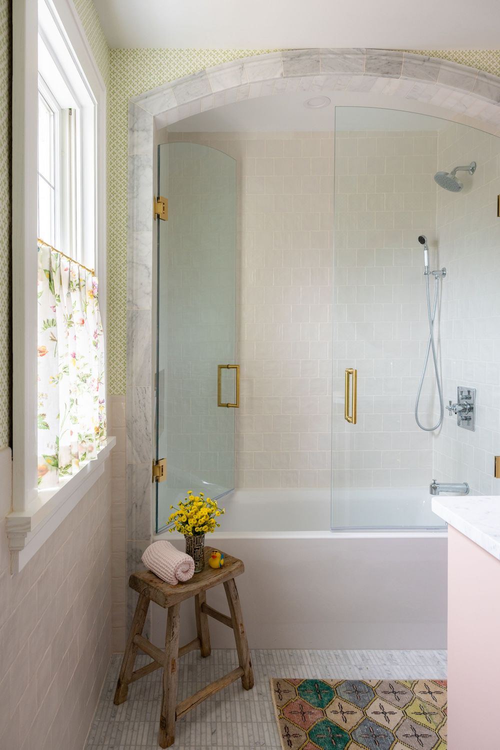Tudor renovation Whitefish Bay Wisconsin by Catron Haus Design guest bathroom