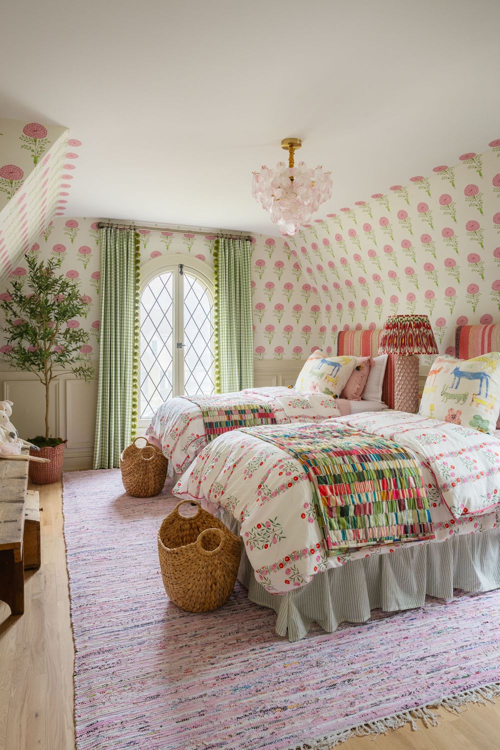 Tudor renovation Whitefish Bay Wisconsin by Catron Haus Design colorful sweet double bedroom