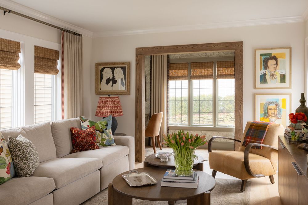 Tudor renovation Whitefish Bay Wisconsin by Catron Haus Design family room