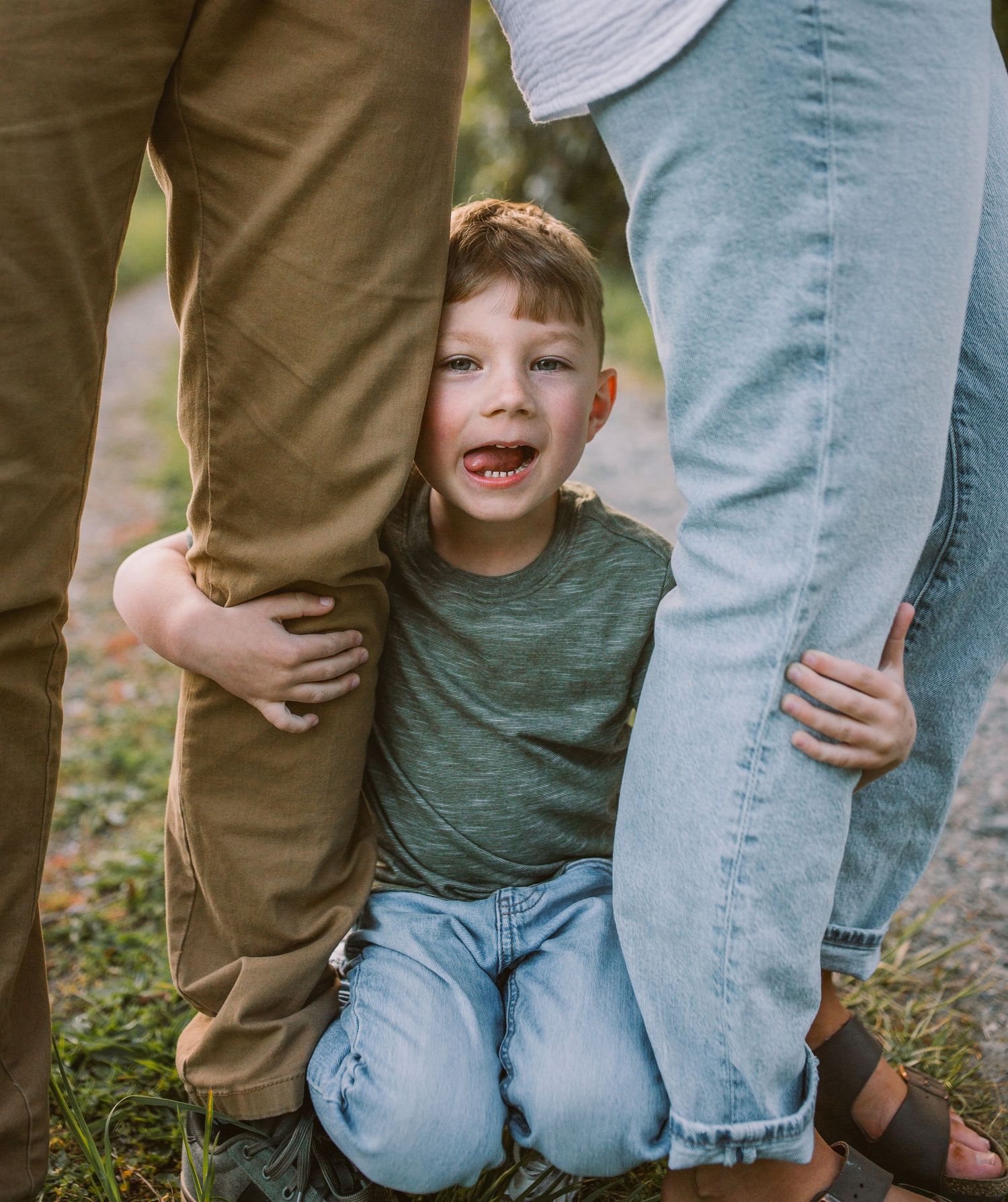 Family closeup standing together during their family photoshoot at Whidbey Island near Seattle, Washington