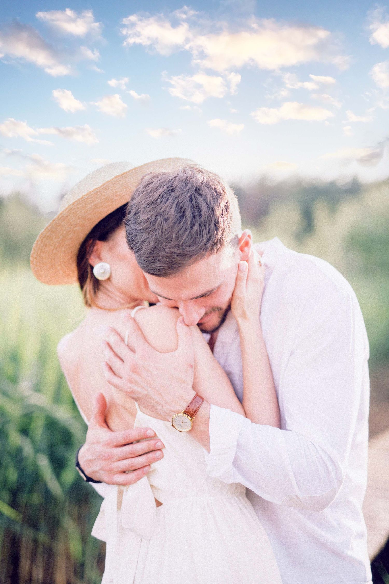 engaged couple shares an intimate moment for a photoshoot