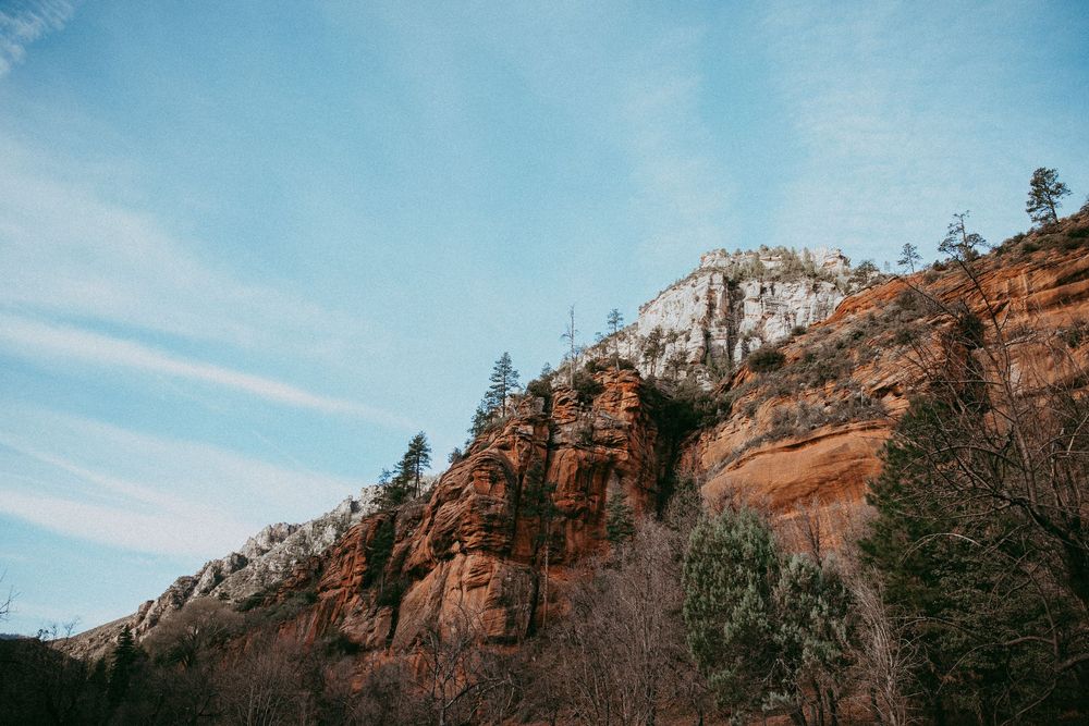 In between Flagstaff and Sedona, red and white rock side with pine trees. Whitney Popp, Phoenix, Arizona.