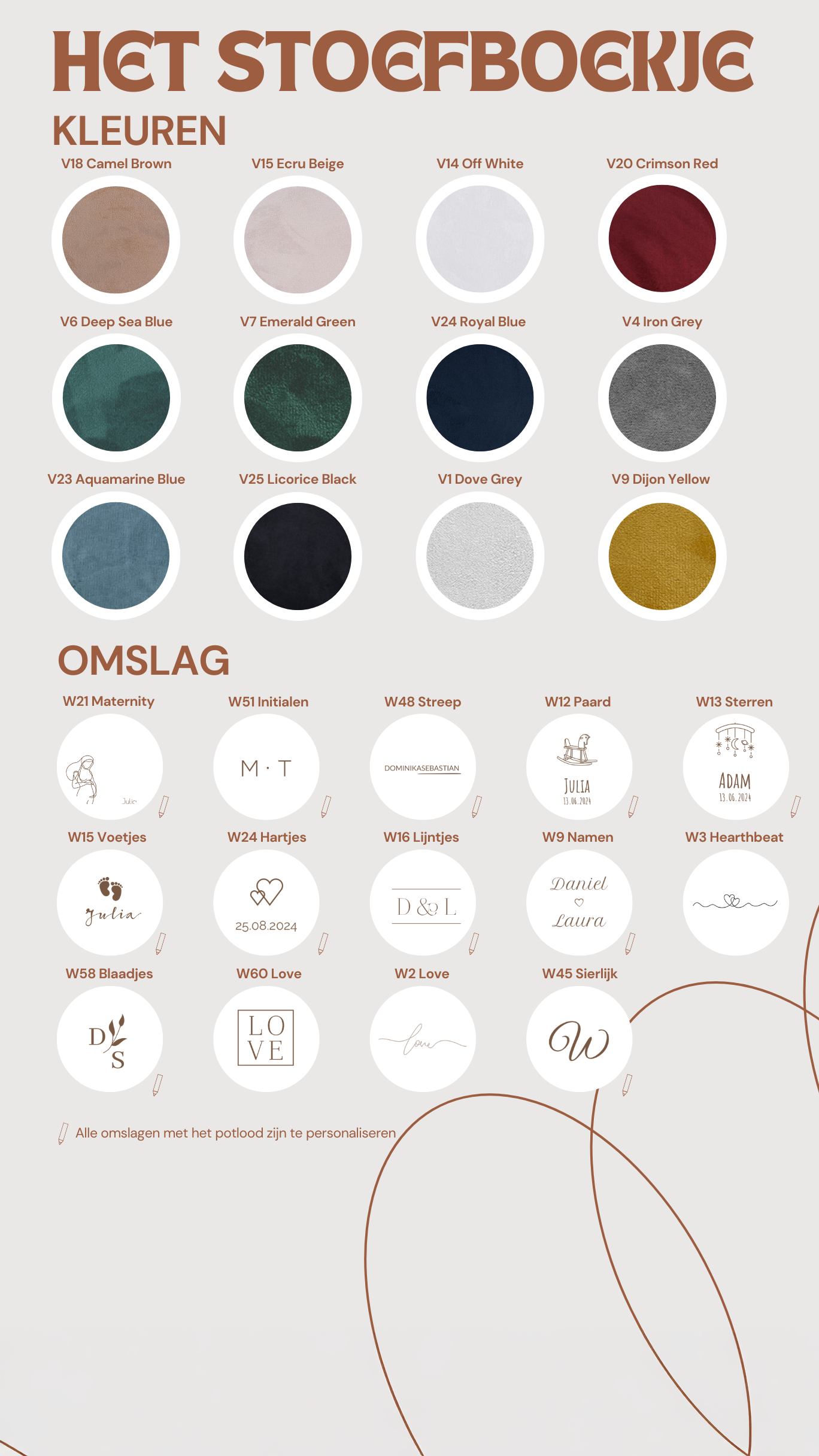 De mogelijkheden voor een stoefboekje. De cover kleuren en de omslag zelf.