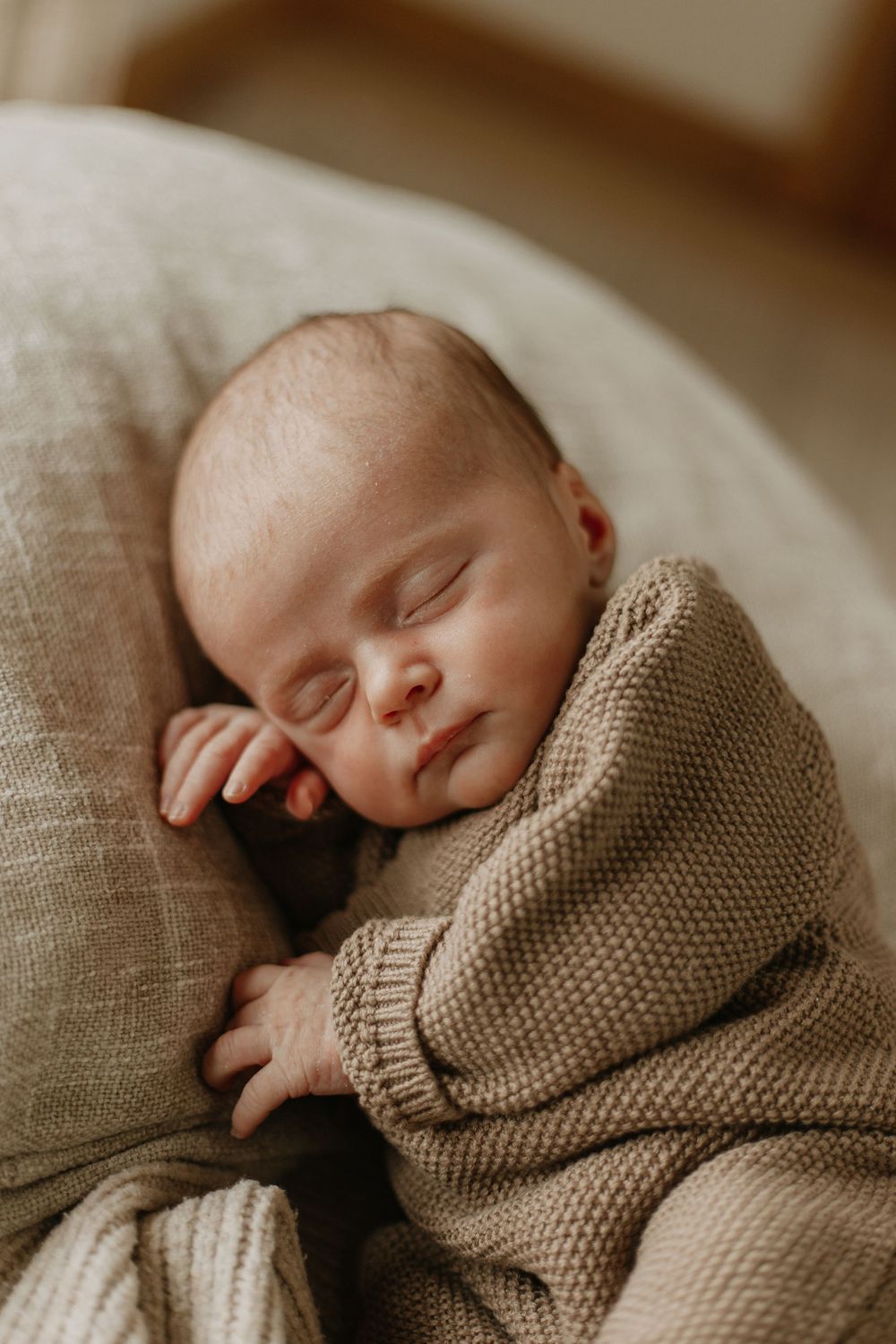 Sleeping older newborn in photoshoot in Kent