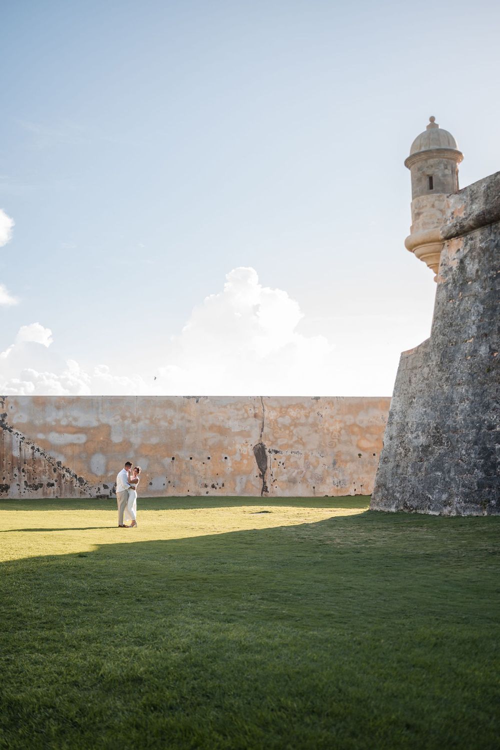 Wide view of fortress lawn and walls in Old San Juan Puerto Rico engagement session