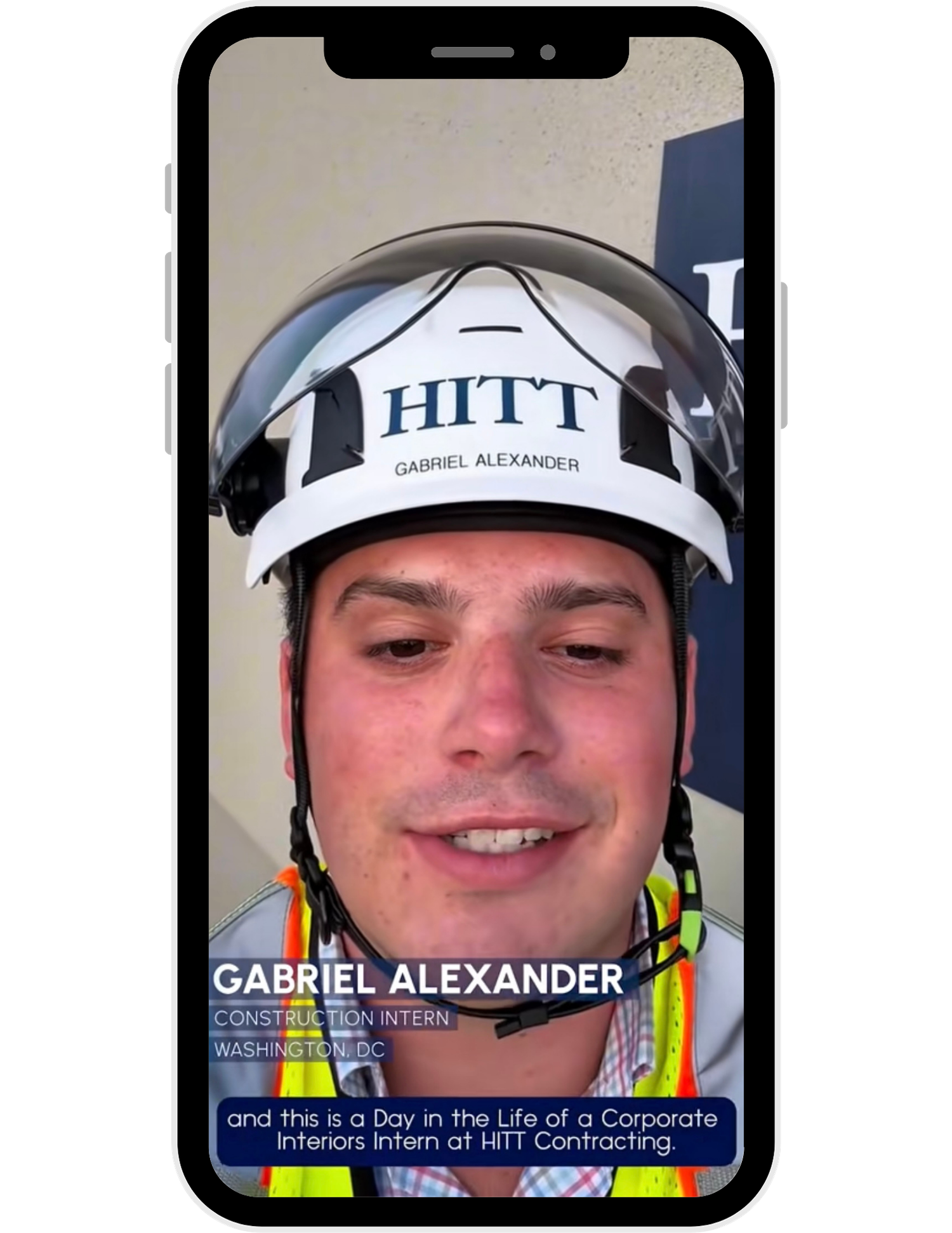 A person wearing a white hard hat and safety gear is shown in a series of profile photos.