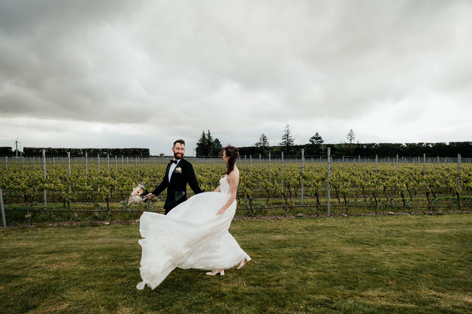 A scenic hilltop overlook with native grasses offering panoramic views of the valley and mountains beyond at Whitimanuka by August and Vine
